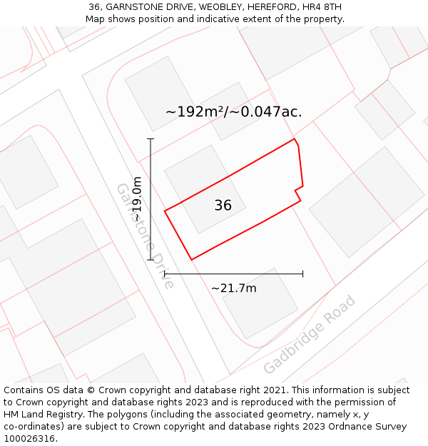 36, GARNSTONE DRIVE, WEOBLEY, HEREFORD, HR4 8TH: Plot and title map