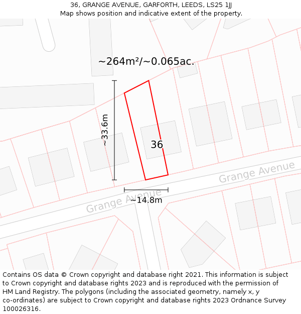 36, GRANGE AVENUE, GARFORTH, LEEDS, LS25 1JJ: Plot and title map