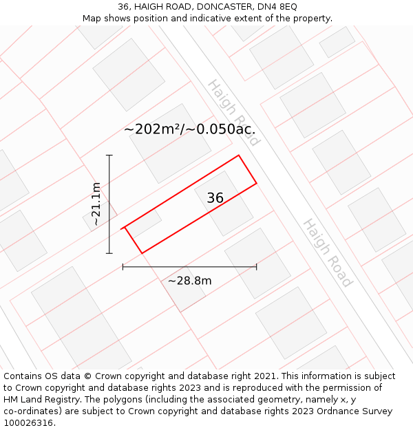 36, HAIGH ROAD, DONCASTER, DN4 8EQ: Plot and title map