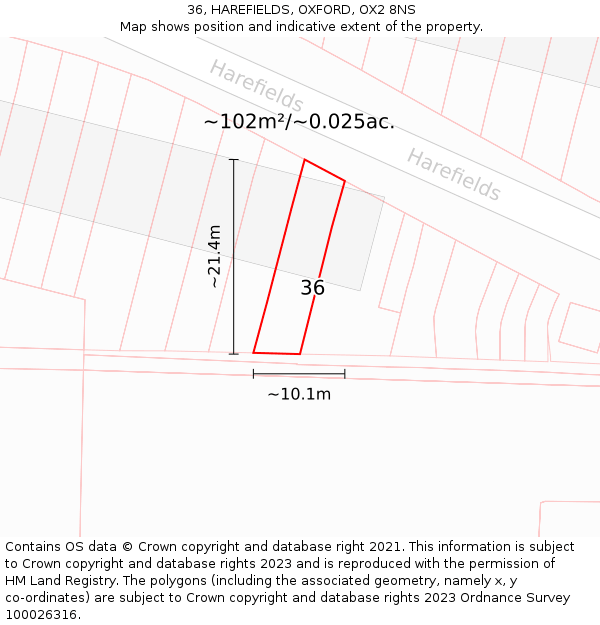 36, HAREFIELDS, OXFORD, OX2 8NS: Plot and title map