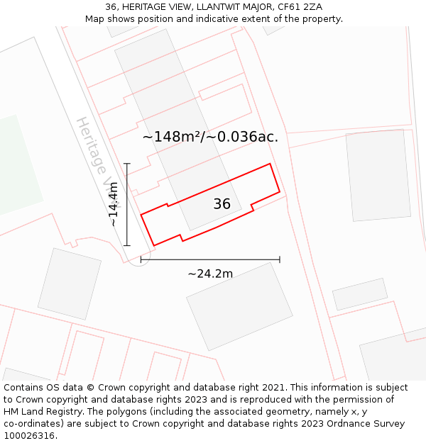 36, HERITAGE VIEW, LLANTWIT MAJOR, CF61 2ZA: Plot and title map