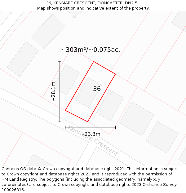 36, KENMARE CRESCENT, DONCASTER, DN2 5LJ: Plot and title map