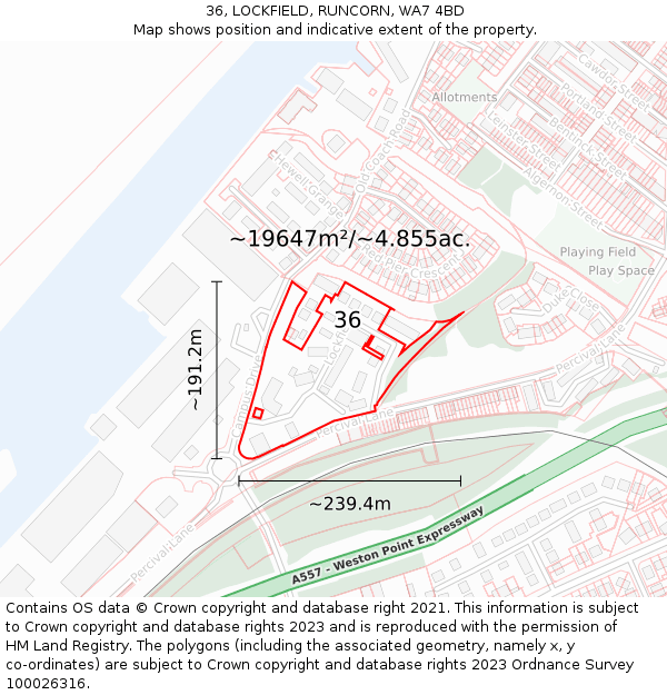 36, LOCKFIELD, RUNCORN, WA7 4BD: Plot and title map