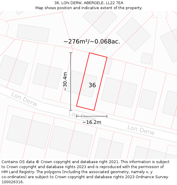 36, LON DERW, ABERGELE, LL22 7EA: Plot and title map