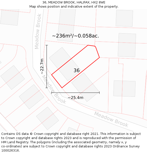 36, MEADOW BROOK, HALIFAX, HX2 8WE: Plot and title map