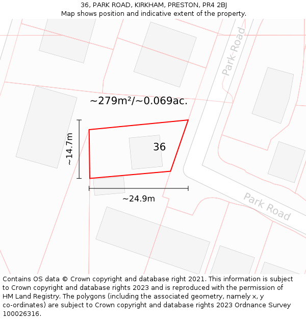 36, PARK ROAD, KIRKHAM, PRESTON, PR4 2BJ: Plot and title map