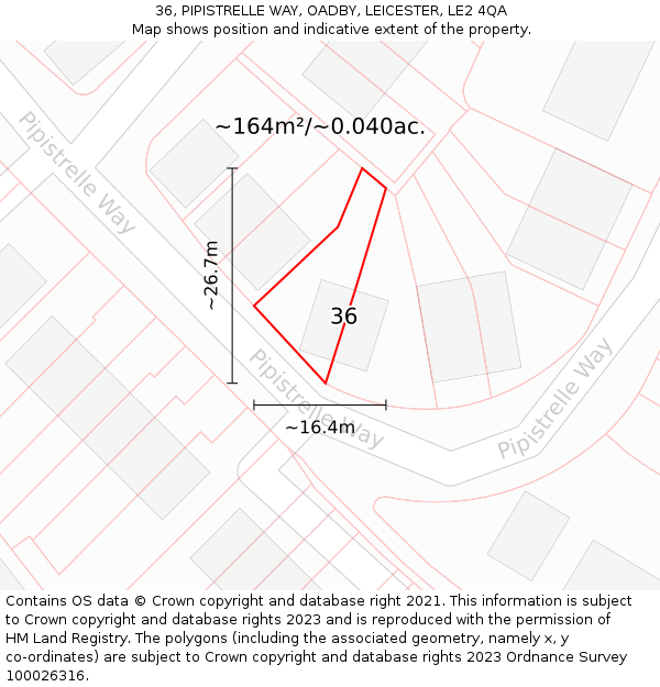 36, PIPISTRELLE WAY, OADBY, LEICESTER, LE2 4QA: Plot and title map