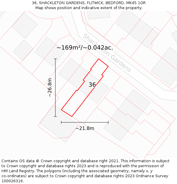 36, SHACKLETON GARDENS, FLITWICK, BEDFORD, MK45 1GR: Plot and title map