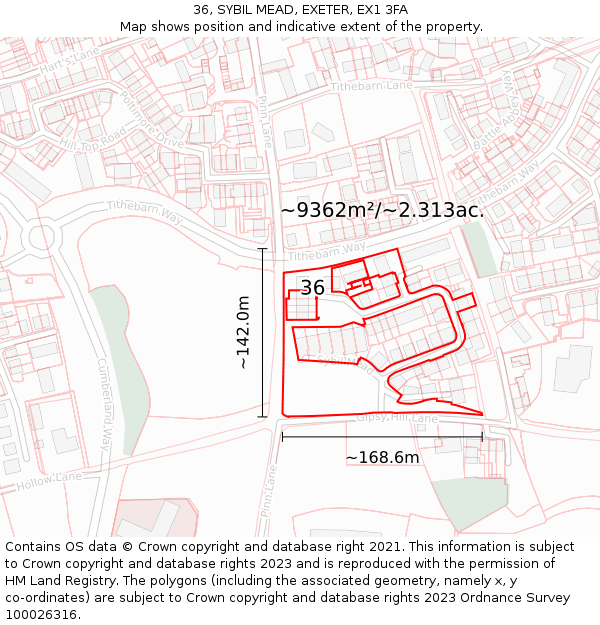 36, SYBIL MEAD, EXETER, EX1 3FA: Plot and title map