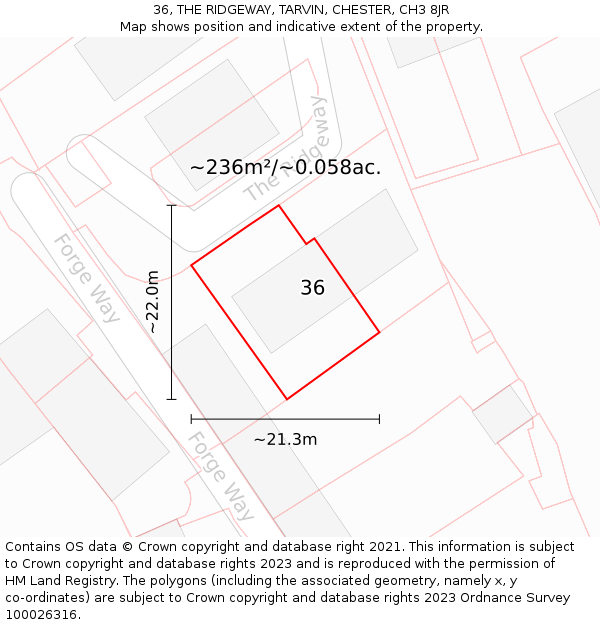 36, THE RIDGEWAY, TARVIN, CHESTER, CH3 8JR: Plot and title map