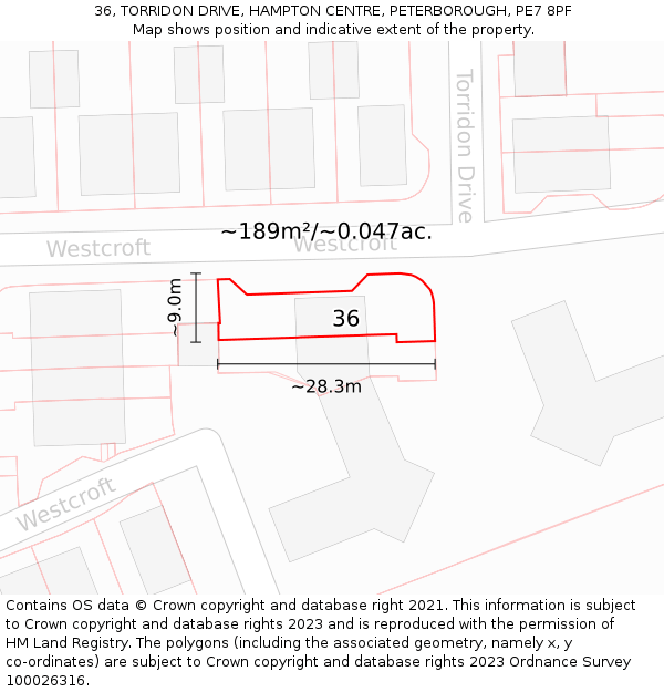36, TORRIDON DRIVE, HAMPTON CENTRE, PETERBOROUGH, PE7 8PF: Plot and title map