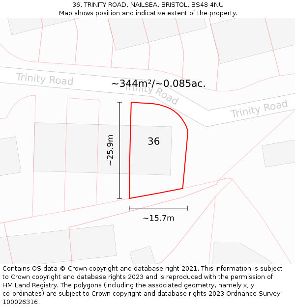 36, TRINITY ROAD, NAILSEA, BRISTOL, BS48 4NU: Plot and title map