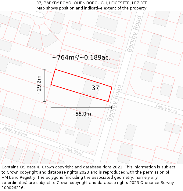 37, BARKBY ROAD, QUENIBOROUGH, LEICESTER, LE7 3FE: Plot and title map