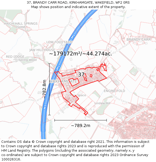 37, BRANDY CARR ROAD, KIRKHAMGATE, WAKEFIELD, WF2 0RS: Plot and title map