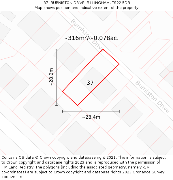 37, BURNISTON DRIVE, BILLINGHAM, TS22 5DB: Plot and title map