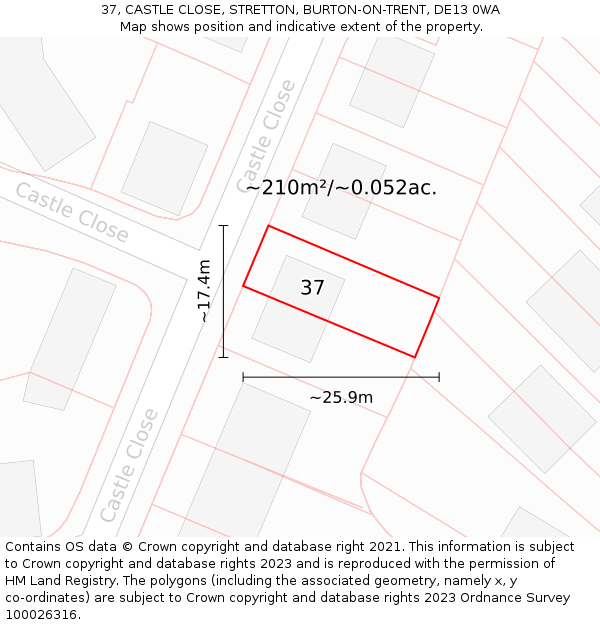37, CASTLE CLOSE, STRETTON, BURTON-ON-TRENT, DE13 0WA: Plot and title map