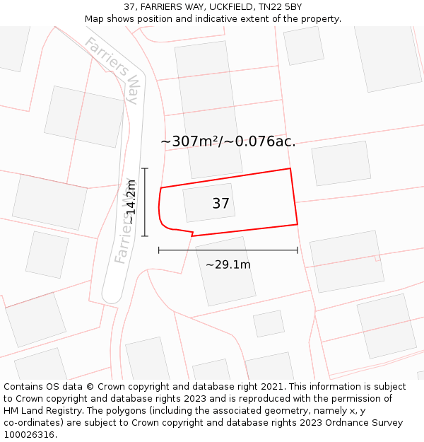 37, FARRIERS WAY, UCKFIELD, TN22 5BY: Plot and title map