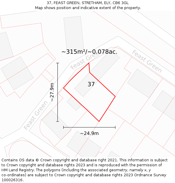 37, FEAST GREEN, STRETHAM, ELY, CB6 3GL: Plot and title map