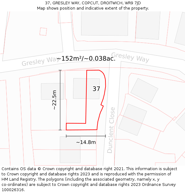 37, GRESLEY WAY, COPCUT, DROITWICH, WR9 7JD: Plot and title map