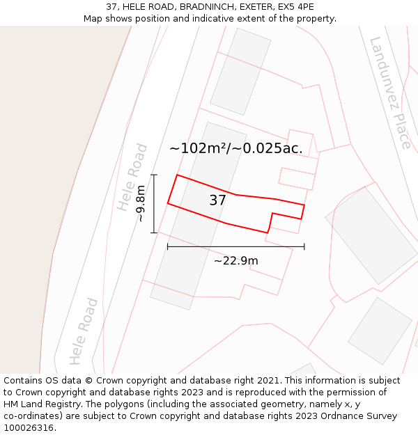 37, HELE ROAD, BRADNINCH, EXETER, EX5 4PE: Plot and title map