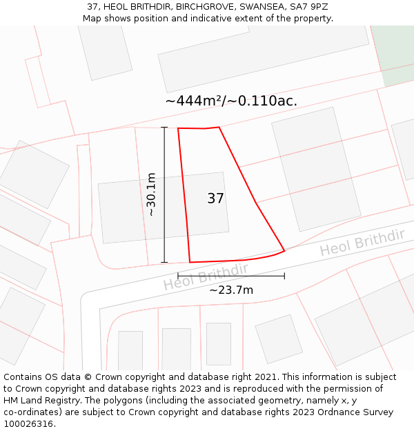 37, HEOL BRITHDIR, BIRCHGROVE, SWANSEA, SA7 9PZ: Plot and title map