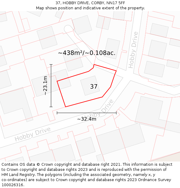 37, HOBBY DRIVE, CORBY, NN17 5FF: Plot and title map