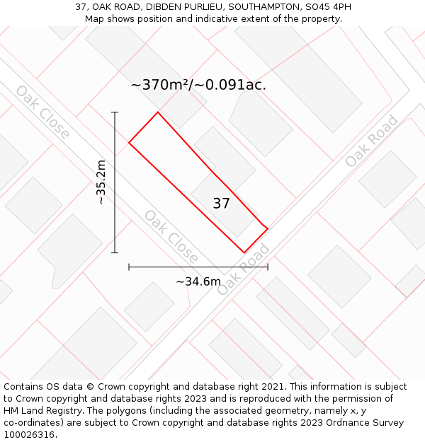 37, OAK ROAD, DIBDEN PURLIEU, SOUTHAMPTON, SO45 4PH: Plot and title map