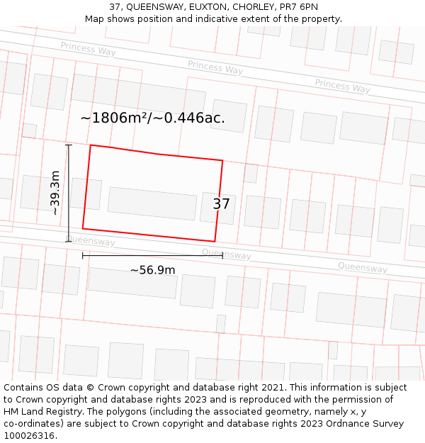 37, QUEENSWAY, EUXTON, CHORLEY, PR7 6PN: Plot and title map