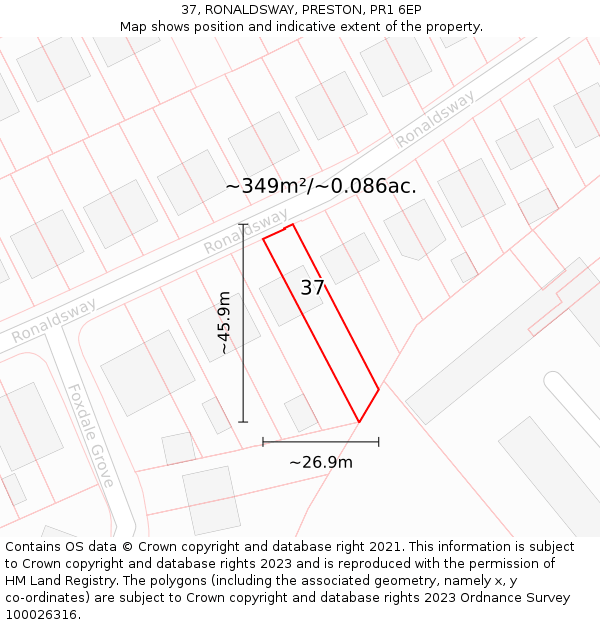37, RONALDSWAY, PRESTON, PR1 6EP: Plot and title map