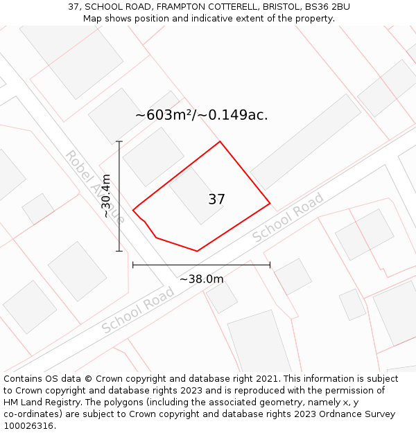 37, SCHOOL ROAD, FRAMPTON COTTERELL, BRISTOL, BS36 2BU: Plot and title map