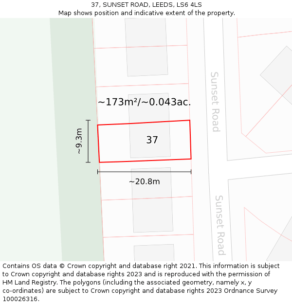 37, SUNSET ROAD, LEEDS, LS6 4LS: Plot and title map