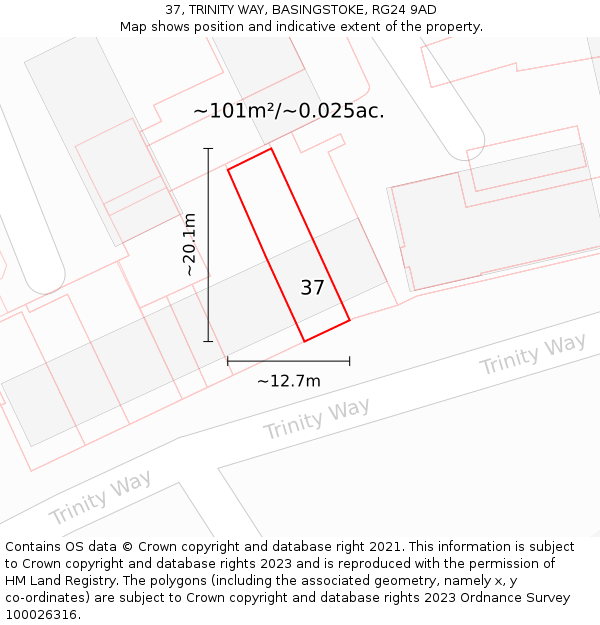 37, TRINITY WAY, BASINGSTOKE, RG24 9AD: Plot and title map