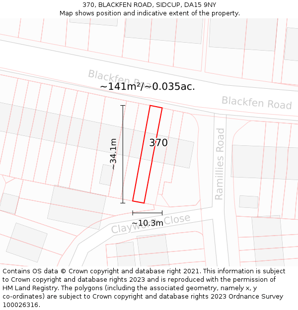 370, BLACKFEN ROAD, SIDCUP, DA15 9NY: Plot and title map