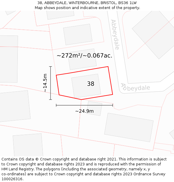 38, ABBEYDALE, WINTERBOURNE, BRISTOL, BS36 1LW: Plot and title map
