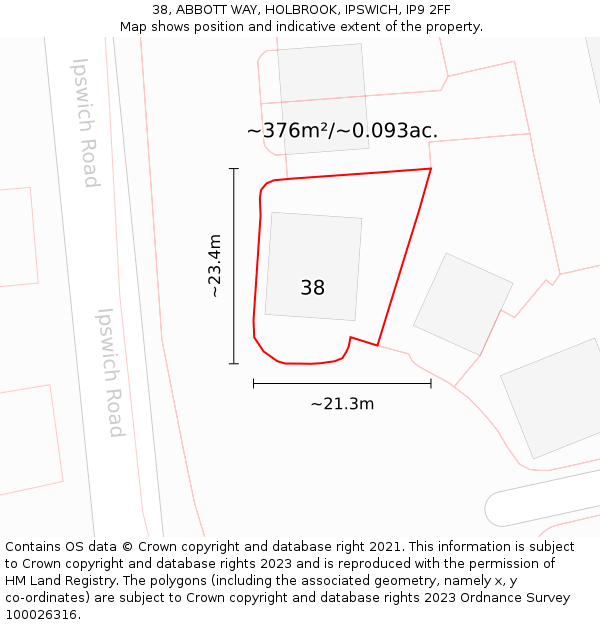 38, ABBOTT WAY, HOLBROOK, IPSWICH, IP9 2FF: Plot and title map