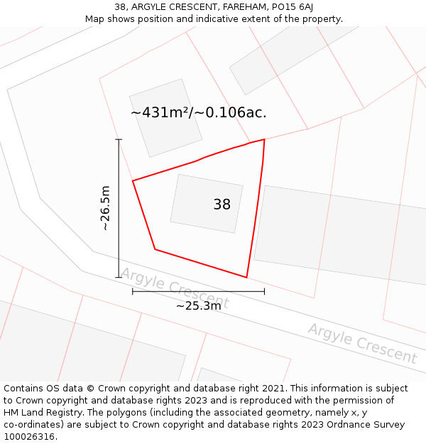 38, ARGYLE CRESCENT, FAREHAM, PO15 6AJ: Plot and title map