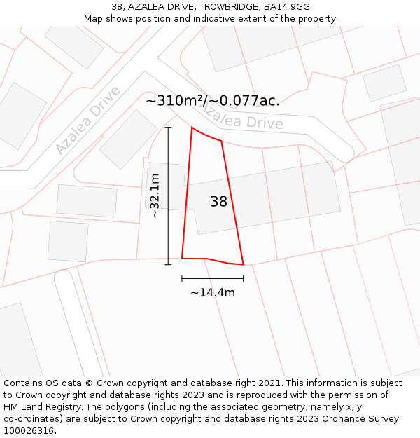 38, AZALEA DRIVE, TROWBRIDGE, BA14 9GG: Plot and title map