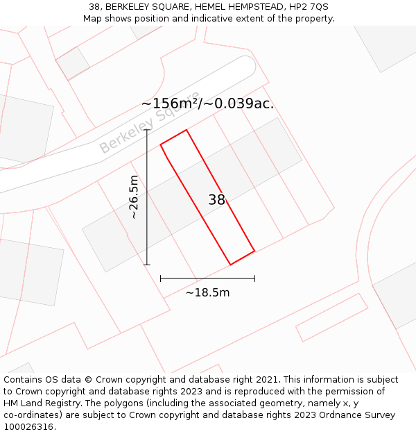 38, BERKELEY SQUARE, HEMEL HEMPSTEAD, HP2 7QS: Plot and title map