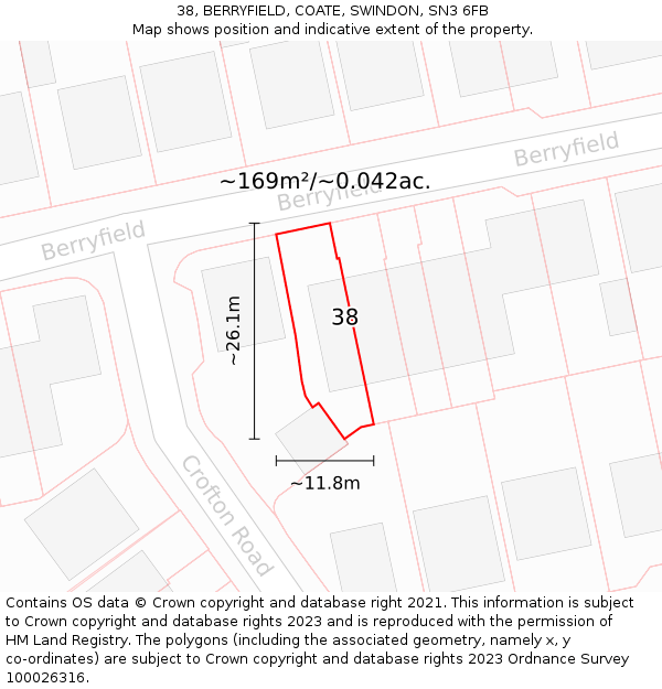 38, BERRYFIELD, COATE, SWINDON, SN3 6FB: Plot and title map