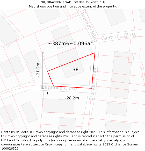 38, BRACKEN ROAD, DRIFFIELD, YO25 6UJ: Plot and title map