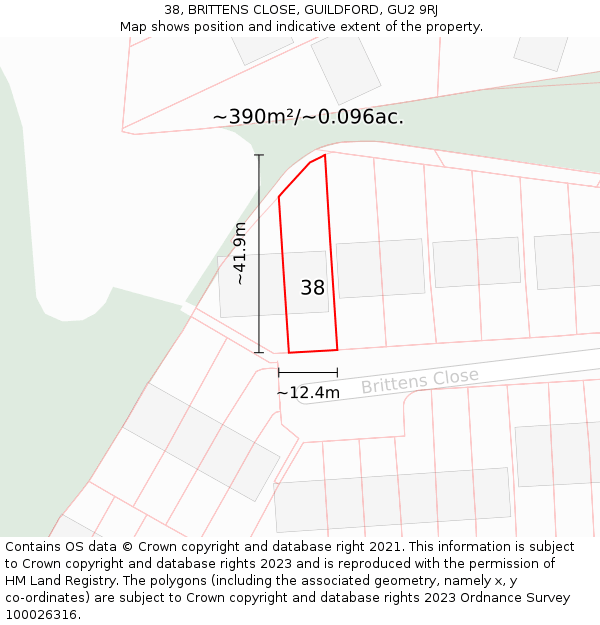 38, BRITTENS CLOSE, GUILDFORD, GU2 9RJ: Plot and title map