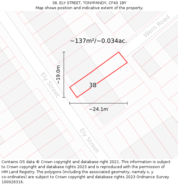 38, ELY STREET, TONYPANDY, CF40 1BY: Plot and title map
