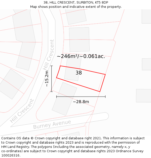 38, HILL CRESCENT, SURBITON, KT5 8DP: Plot and title map