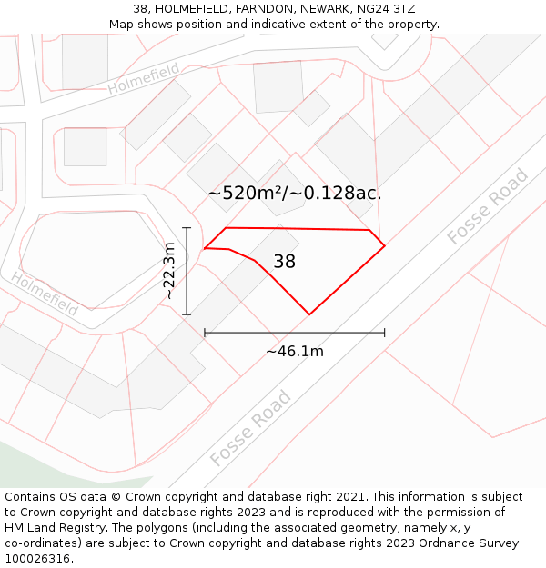 38, HOLMEFIELD, FARNDON, NEWARK, NG24 3TZ: Plot and title map