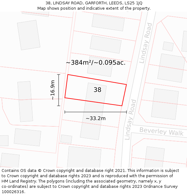 38, LINDSAY ROAD, GARFORTH, LEEDS, LS25 1JQ: Plot and title map