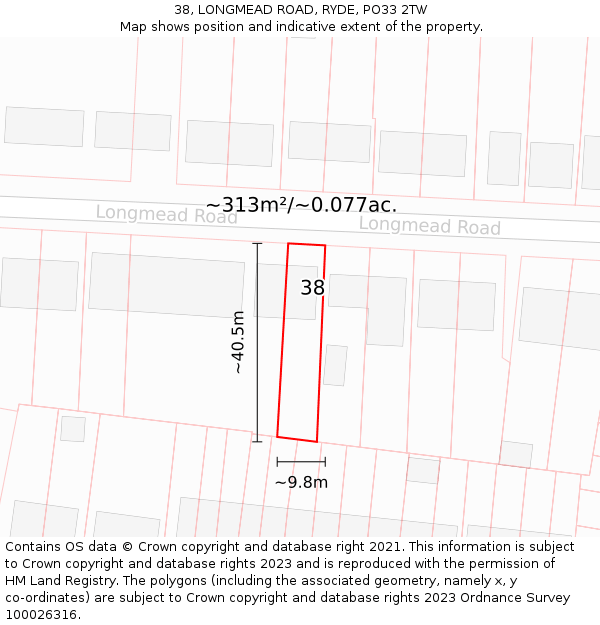 38, LONGMEAD ROAD, RYDE, PO33 2TW: Plot and title map