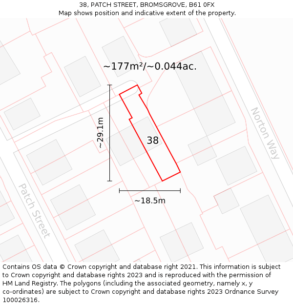 38, PATCH STREET, BROMSGROVE, B61 0FX: Plot and title map