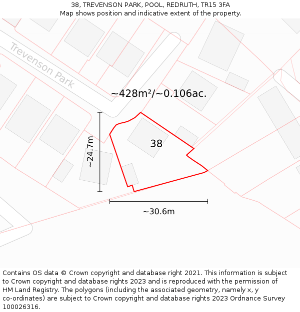 38, TREVENSON PARK, POOL, REDRUTH, TR15 3FA: Plot and title map