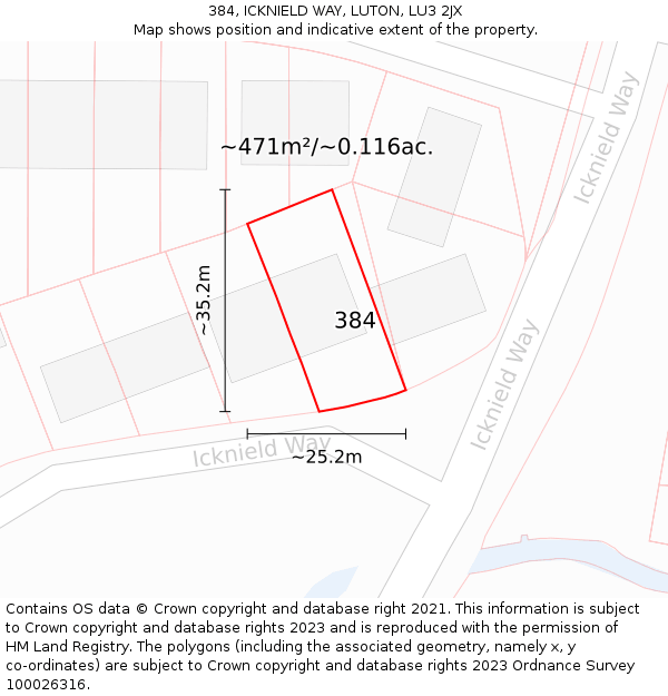 384, ICKNIELD WAY, LUTON, LU3 2JX: Plot and title map