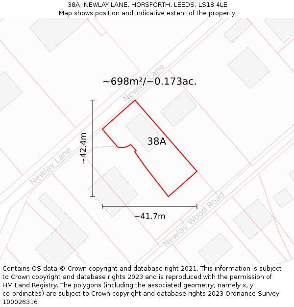 38A, NEWLAY LANE, HORSFORTH, LEEDS, LS18 4LE: Plot and title map